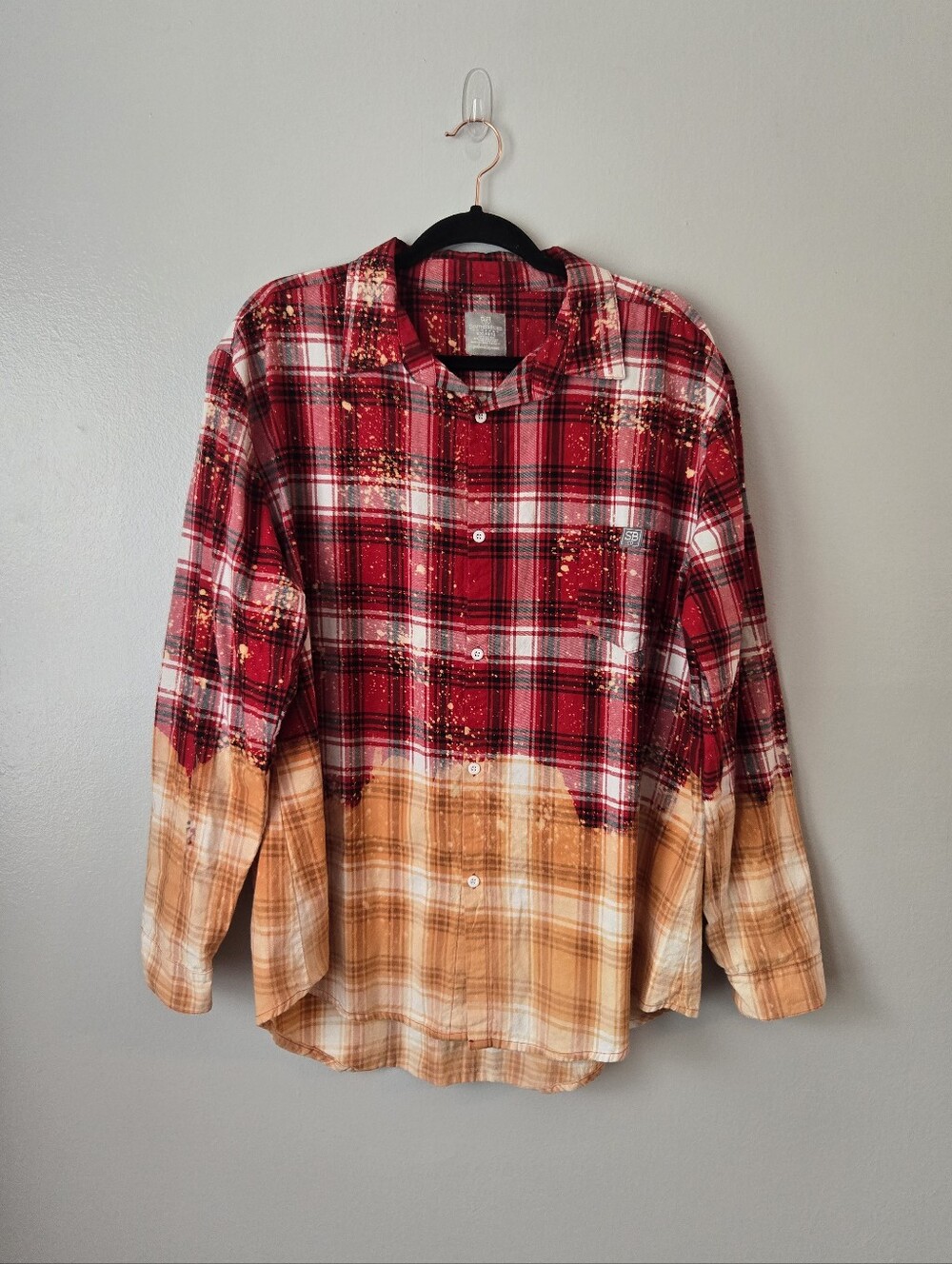 Southern Bliss Bleach Dipped Plaid Flannel Shirt 2XL Red Distressed Splatter